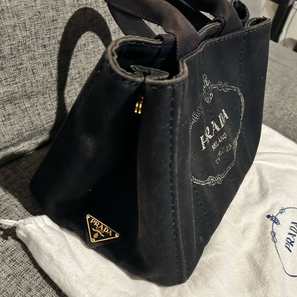 PRADA Canapa Canvas Tote Bag Black - Picture 12 of 14